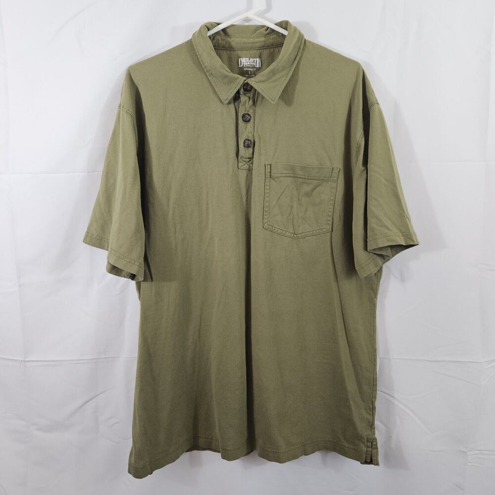 Duluth Trading Co Shirt Mens Large Green Polo Longtail Short Sleeve Pocket Rugby